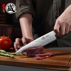 MITSUMOTO SAKARI Japanese Damascus Chef Knife, 8 Inch Kitchen Knife - Razor Sharp VG-Pro Steel Core, Precision Cutting for Meat & Veggies, Comfort Grip Ergonomic G10 Handle