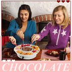 Lallisa Electric Fondue Pot Set, Chocolate Fondue Kit, Electric Fondue Maker, Detachable Serving Trays with 4 Roasting Forks, Gift Set for Date Night House Warming Melting Parties(White)