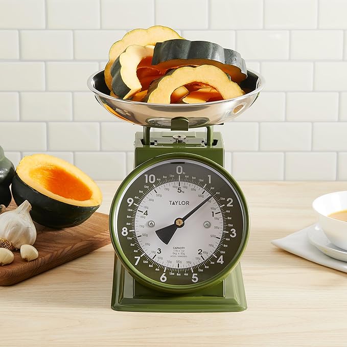 Taylor Mechanical Kitchen Weighing Food Scale with Bowl, Weighs up to 11lbs, Measures in Grams and Ounces, Food Scales for Kitchen, Green