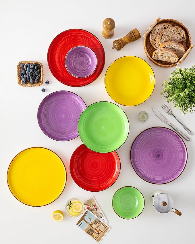 vancasso Pasta Bowls Set of 4, 46 oz Ceramic Salad Serving Bowls and Soup Bowls, Microwave Safe Pasta Plates, Large Shallow Kitchen Dishes, Bonita Series - Multicolor