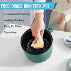 Topwit Hot Pot Electric with Steamer, 1.5L Ramen Cooker, Non-Stick Frying Pan, Electric Pot for Pasta, BPA Free, Electric Cooker with Dual Power Control, Over-Heating & Boil Dry Protection, Green