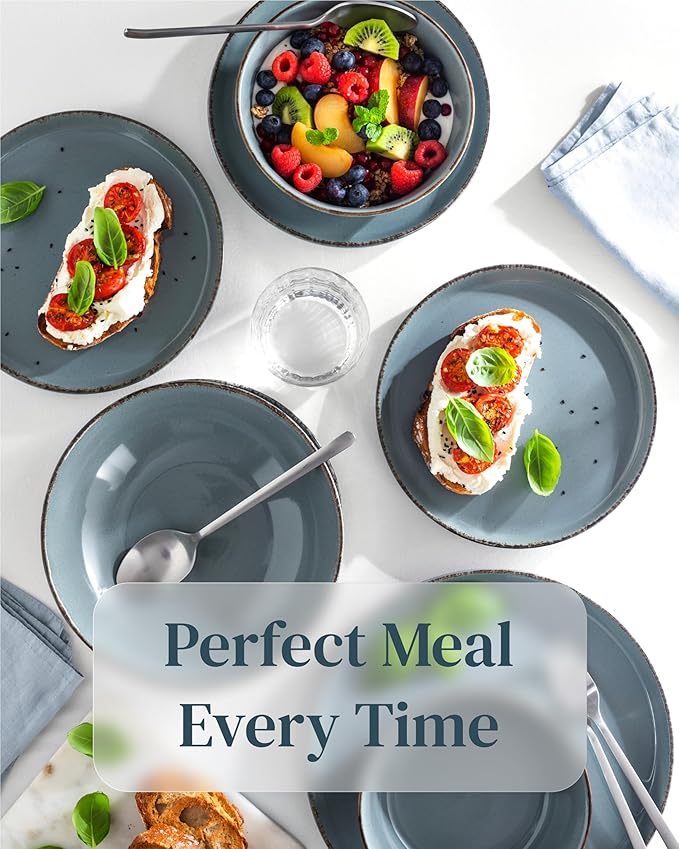 Stoneware Small Dinner Plates Set of 2, Modern Rustic -Style, 7.9"" Ceramic Plates, Dishwasher, Microwave Safe, Kitchen Plates-Rustic Blue, Large