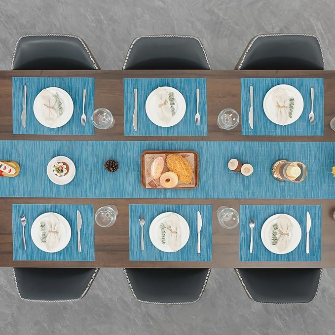 Myir JUN Placemats Set of 8, Vinyl Woven Placemats Place Mats Indoor Set of 8 Washable Table Mats Non-Slip Place mats for Dining Table (Blue, Set of 8)