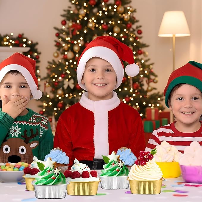 Aoriher 150 Pieces 10 oz Mini Cake Pans with Lids Aluminum Foil Baking Cups Square Disposable 4 x 4 Large Cupcake Cups Baking Tins for Kitchen Brownie Pudding Desserts Holders(All Golden,All Silver)