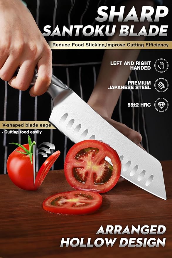 ROCOCO Kitchen Block Knife Set - 15 PCS Stainless Steel Knife Set with Block and Sharpener Dishwasher Safe Father Mother Birthday Christmas Gift