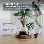 ovalware Pour Over Coffee Maker Set | 17oz / 0.5L Borosilicate Carafe with 304 Stainless Steel Filter and Precision Measuring Cup | Glass Coffee Dripper for Home Brewing