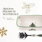 Spode Christmas Tree Cranberry Sauce Serving Dish with Slotted Spoon (8"x 4.25") - Rectangular Holiday Server with Holiday Motif - Dishwasher, Microwave, Freezer Safe Serveware for Entertaining