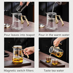 YJX 25.4oz Magnetic Glass Teapot Set with 40.6oz Cast Iron Tea Kettle for Stovetop, Small Enchanted Brewing Tea Pot, Witchcraft Magic Borosilicate Tea Set with Strainer for Loose Leaf