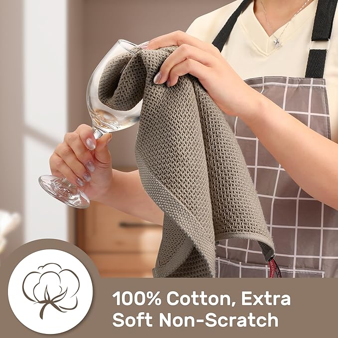 Large Kitchen Hand Towels,Cotton Waffle Weave Dish Towel for Drying, Cleaning Cloth for Kitchen Dishes - Extra Absorbent and Soft - 16 x 28 inch (Brown-4 Pack)
