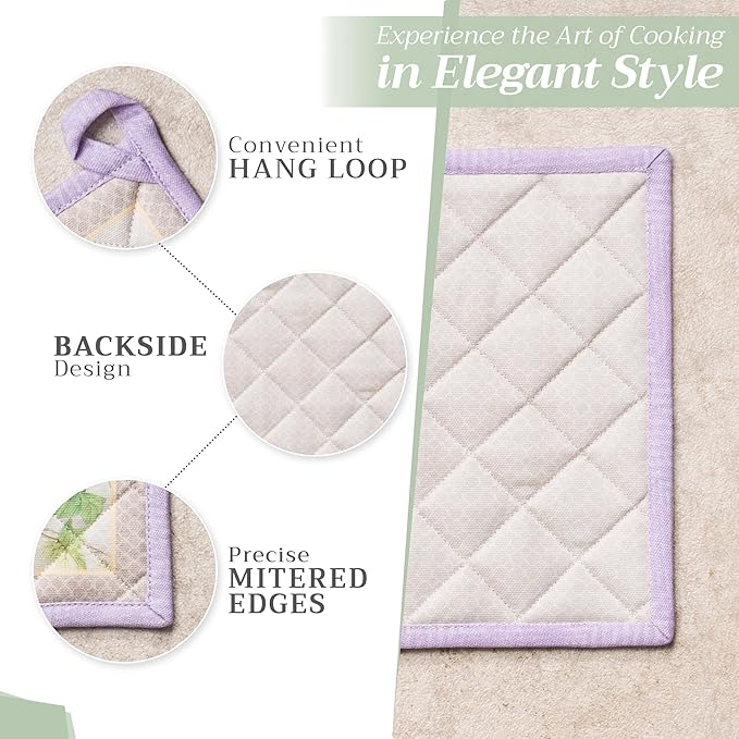 Maison d' Hermine Pot Holders 100% Cotton Heat Resistant Potholders 8" x 8" Hot Pads with Loop BBQ, Cooking, Baking, Grilling, Kitchen, Handling Hot Pans Spring/Summer (Pack of 1, Magnolia Mornings)