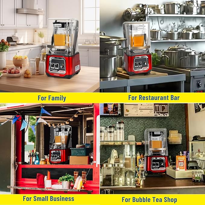 CRANDDI Professional Smoothie Blender, 2200W Commercial Soundproof Quiet blender with Removable Soundproof Shield for Crushing Ice, MilkShakes, Puree, Self-Cleaning, 50oz 110V K80 (Red)