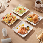 Appetizer Plates Set of 6, 6 Inch Porcelain Dessert Plates, White Stackable Square Salad Plates for Snack Steak Bread Butter, Chip and Scratch Resistant, Microwave and Dishwasher Safe