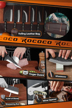 ROCOCO 13PCS Butcher Cleaver Knife Set for Meat Cutting Serbian Chef Viking Boning Knife with Roll Bag for Kitchen Outdoor BBQ Camping Birthday Christmas Father Mother Gift Idea Men