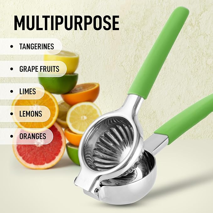 Zulay Lemon Squeezer Stainless Steel with Premium Heavy Duty Solid Metal Squeezer Bowl and Food Grade Silicone Handle - Large Manual Citrus Press Juicer and Lime Squeezer Stainless Steel (Light Green)