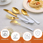 20 Piece Gold and White 18/0 Flatware Utensil Set for 4, Include Dinner Knife,Dinner Forks,Dinner Spoons,Salad Forks,Teaspoons,Silverware Set for 4, Dishwasher Safe