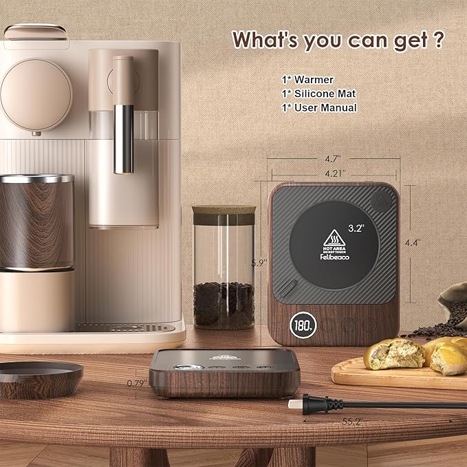 Coffee Mug Warmer for Desk, Electric 36W Coffee Cup Warmer with Auto Shut Off/Timer for Office Home, Smart Coffee Cup Mug Heater for Warming and Heating Beverage,Candle,Tea,Coffee Gifts,Wood