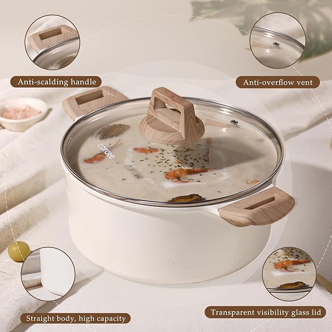 CAROTE 6 Qt Nonstick Stock Pot with Lid Soup Pot, 6 Quart with Lid, Casserole Super Easy to Clean Non Stick Cooking Pot Cookware PFOA Free, White Granite