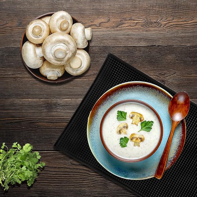 Black Bar Mats Set of 2 (12x6 Inches) | Drying, Durable and Stylish Spill Mats for Bars, Restaurants, Coffee Shops, Bar Mats for Countertop and Table Top, Non-Slip & Non-Toxic Mats