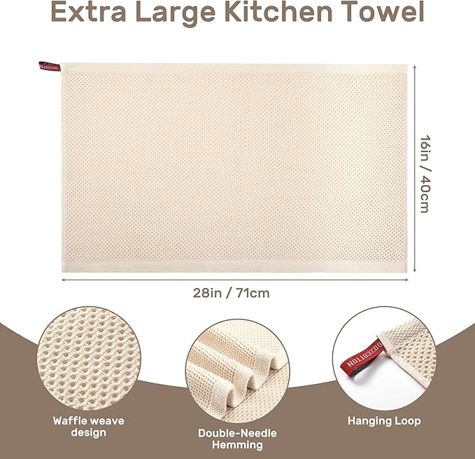 Large Kitchen Hand Towels,Cotton Waffle Weave Dish Towel for Drying, Cleaning Cloth for Kitchen Dishes - Extra Absorbent and Soft - 16 x 28 inch (Cream-4 Pack)