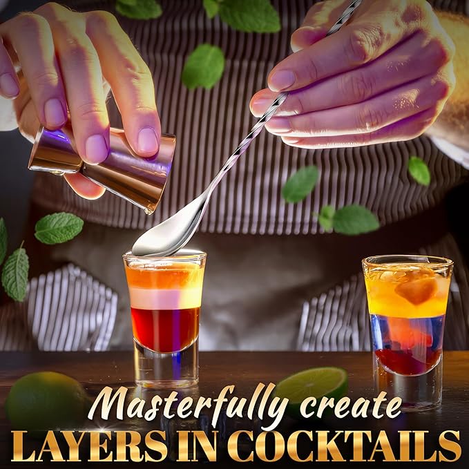 8 Pcs Bar Spoon Cocktail Mixing Spoon – 12'' Stainless Steel Cocktail Stirrers for Drinks, Polished Surface, Easy to Clean – Useful Bar Spoons for Professional and Home Use