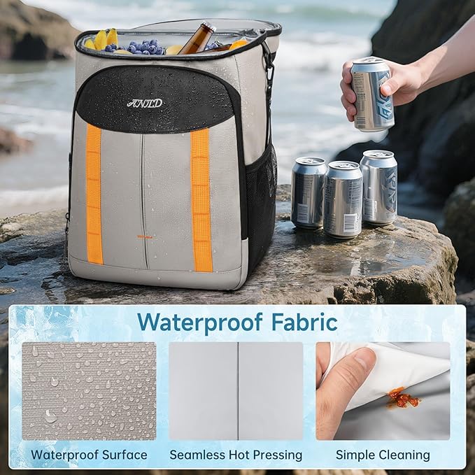 ANILD 30 Cans Cooler Backpack Soft Insulated Leak Proof for Men and Women, 2 Insulated Compartments Portable Backpack for Travel, Camping, Beach and Picnic