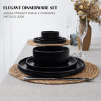 E-far Black Dinnerware Sets for 6, 18-Piece Stoneware Plates and Bowls Dish Set, Modern Kitchen Dinning Dishware, Chip and Scratch Resistant, Microwave & Dishwasher Safe, Matte Black