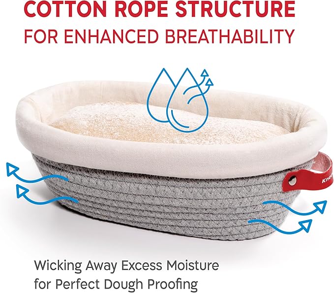 Cotton Rope Banneton Bread Proofing Basket Set, 2 x Oval Bread Basket with Liners & Covers for Artisan Bread Baking, Sourdough Bread Baking Supplies