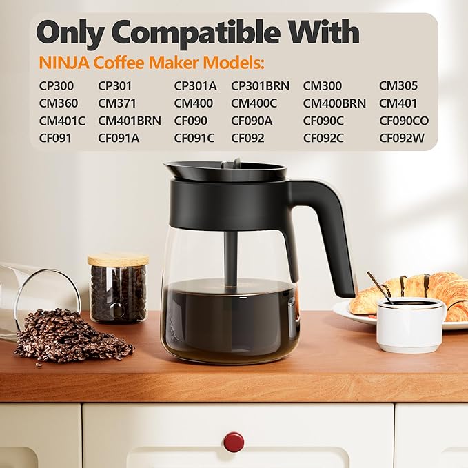 10 Cup Coffee Pot Replacement for Ninja Coffee Maker CM401, Glass Coffee Carafe Compatible with Ninja CM400 CP300 CF091 CM371 CM300, Ninja Coffee Pots Replacements with Brew-Through Lid