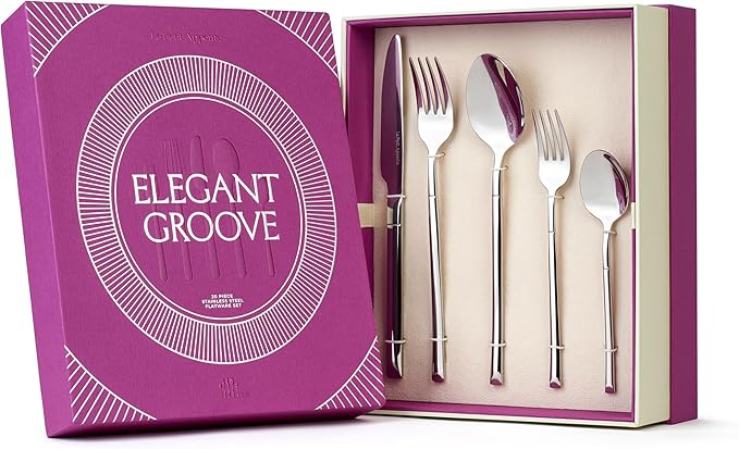 Premium 20-Piece Flatware Set for 4 | Mirror-Polished Stainless Steel Silverware Utensils | Modern Cutlery, Dishwasher Safe | Gift Package for Weddings, Housewarming Tableware