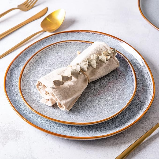 AmorArc Ceramic Plates Set of 6, 8.5 Inch Handmade Reactive Glaze Stoneware Plates set for Dessert, Salad, Appetizer, Small Dinner Plates, Microwave&Dishwasher Safe, Scratch Resistant - Blue