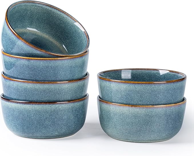AmorArc Cereal Bowls Set of 6 for Kitchen, 26oz Stoneware Soup Bowls Set for Cereal Soup Meal, Dishwasher &Microwave Safe, Ceylon Blue