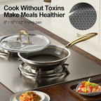 Fogdream 8” Stainless Steel Pan, Non Stick Frying Skillet with Lid, Tri-Ply Stainless Steel for All Cooktops, Dishwasher and Oven-Safe Cooking Pan, Stay-Cool Handle, Gold