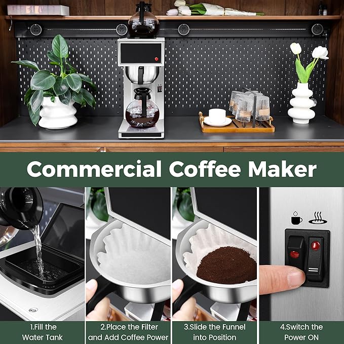 YUANHAO 12-Cup Pourover Commercial Coffee Maker Brewer with Glass Carafe and Warmers- 120V