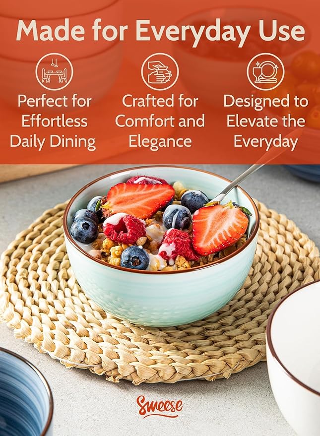 Sweese 10 Oz Ceramic Ice Cream Bowls, Set of 6, Dishwasher Microwave Safe Dessert Bowls in Assorted Cool Colors