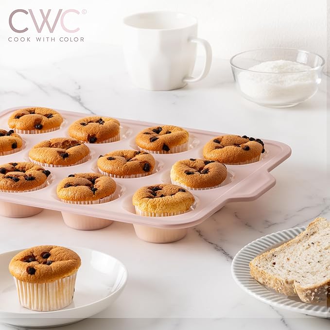 COOK WITH COLOR 17 Pc. Silicone Baking Pan Set - Non-Stick & Easy Clean Silicone Muffin Pans for Baking with Sturdy Metal Frame for Stability, Flexible Cake Molds, Includes Measuring Cups and Spoons