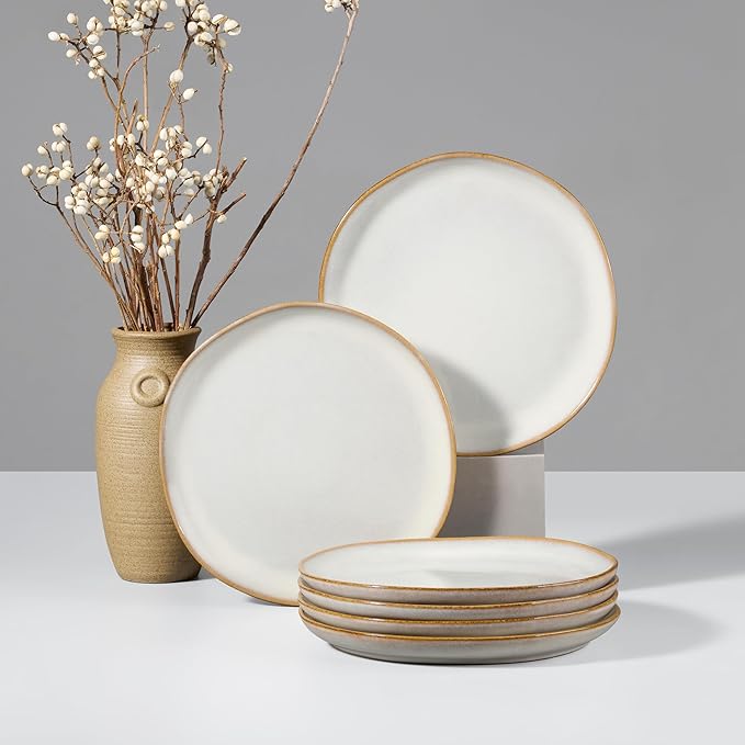 HaWare Stoneware Salad Plates Set of 6, 7.9” Heavy Duty Ceramic Plates, Reactive Glaze Dinnerware for Home Restaurant, Chip and Scratch Resistant, Microwave and Dishwasher Safe, Reactive Pearl White