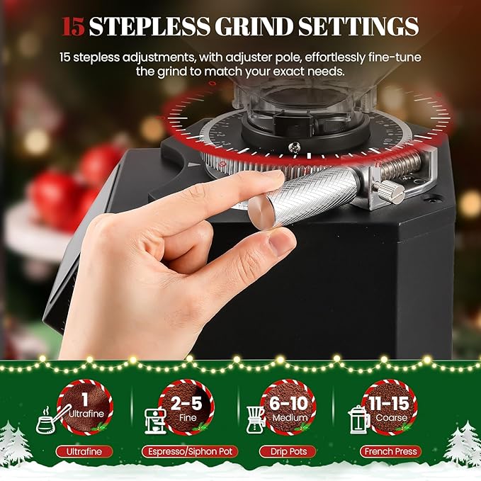 Huanyu Professional Coffee Grinder with 74mm Flat Burr 53ounce Bean Hopper 15 Infinite Grinding Settings Electric Coffee Grinder with Touching Screen Black