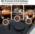 3rd-Gen Espresso Coffee Maker with Milk Frother, Removable Brewer and Grinder, Adjustable Coarseness and Flavor, 3-Level Coffee and Milk Volume Control, Detachable Milk Tank