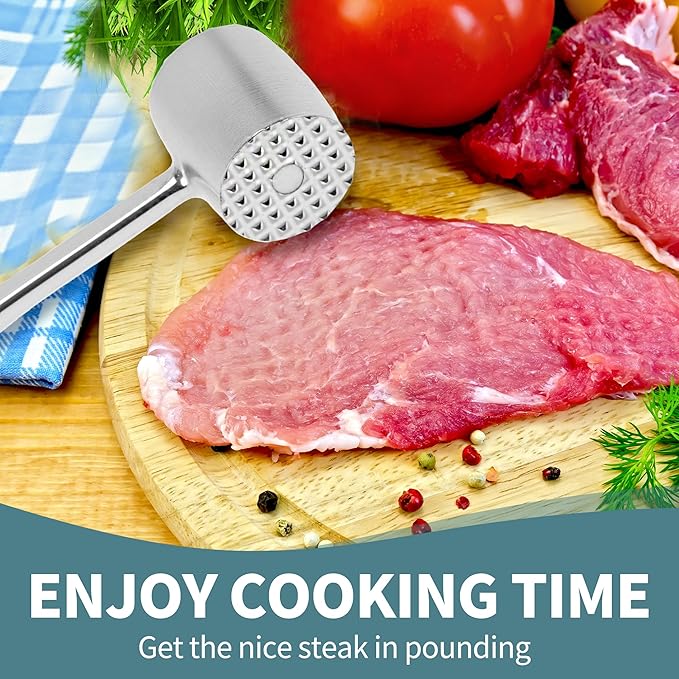 VOCOSTE Meat Tenderizer Mallet, Aluminum Alloy Kitchen Double-sided Round Meat Pounder Flattened, Meat Mallet Hammer, Steak Chicken Beef Tenderizer Tool