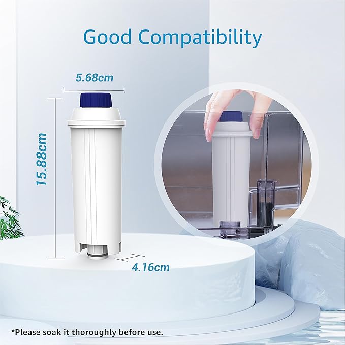AQUA CREST Coffee Water Filter, Compatible with De'Longhi® Filter, DLS C002 De'Longhi® Water Filter, ECAM/EPAM/ETAM All Series, EC680, 6 Packs