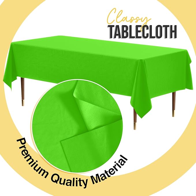 Exquisite 66% Thicker Premium Plastic Table Cloth Rectangle Table Cover 0.5 Mil 12 Pack Lime Green Table Cloth 54 Inch x 108 Inch Disposable Tablecloth Won't Tear Easily Like Cheap Thin Brands