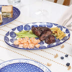 Selamica Serving Platters Ceramic, 12 Inch Serving Dishes for Party Entertaining, Oval Serving Plates for Sandwich, Appetizer, Fruit, Microwave Dishwasher Safe, Set of 4, Vintage Blue