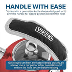 Viking 3-Ply Stainless Steel Tea Kettle, 2.6 Quart Stovetop Hot Water Pot with Tempered Glass Lid, Ergonomic Handle, Induction Ready, Red