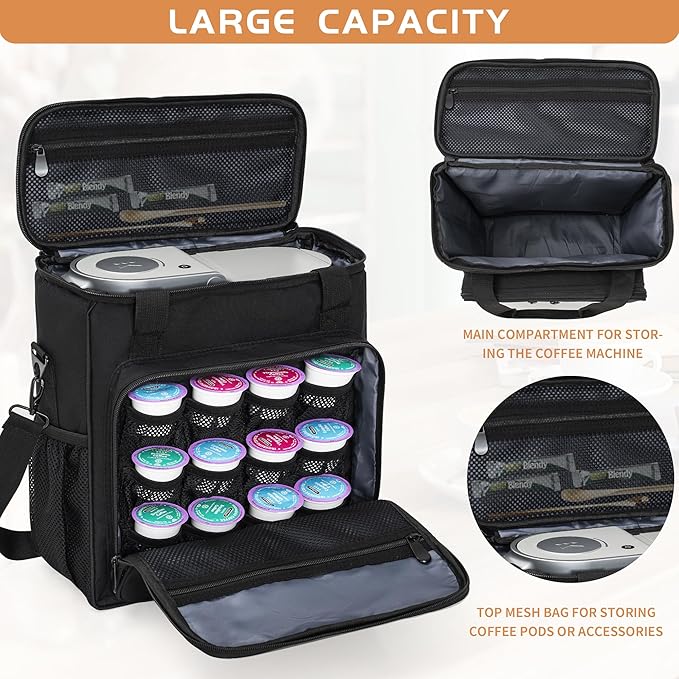 Coffee Maker Carrying Bag Compatible with Keurig K-Mini or K-Mini Plus, Single Serve Coffee Brewer Portable Storage Bag with Extra Pockets, Storage Tote Case With Shoulder Strap