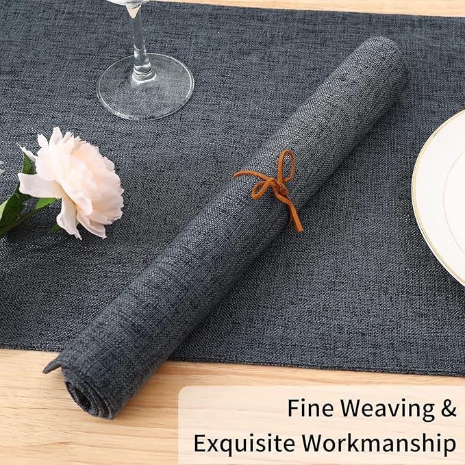 Homaxy Cloths Placemats for Dining Table Set of 8, Heat Resistant Washable Cotton Linen Blend Table Mats, Easy to Clean Place Mats for Indoor Outdoor Party Kitchen Decoration, 13" x 19", Charcoal Gray