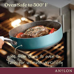 Anolon Achieve Hard Anodized Nonstick Sauté Pan with Lid, 3 Quart - Teal