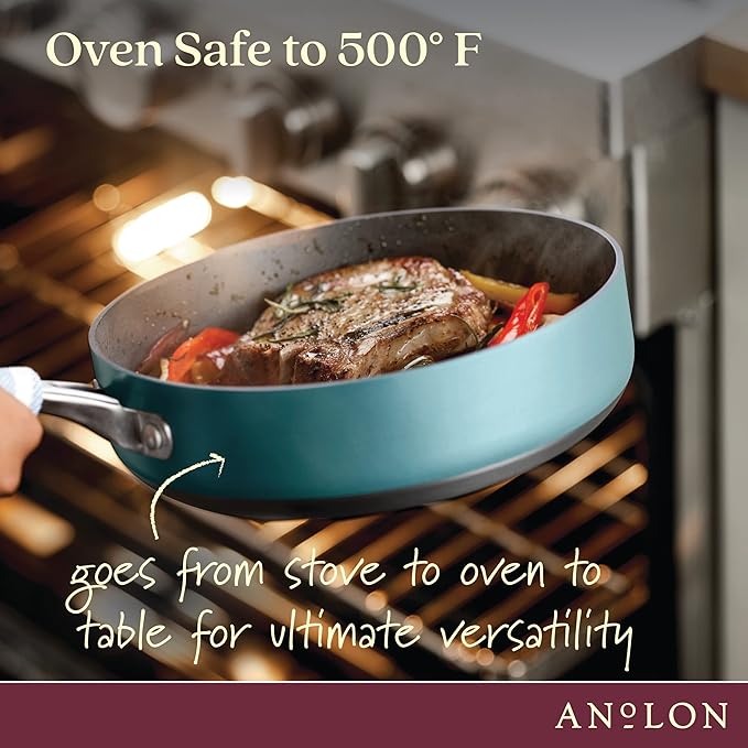 Anolon Achieve Hard Anodized Nonstick Sauté Pan with Lid, 3 Quart - Teal