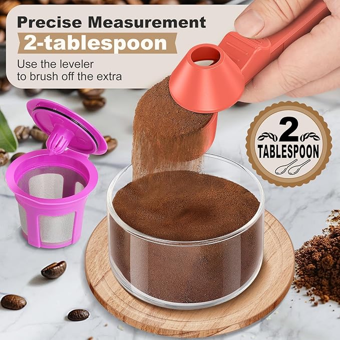 Coffee Scoop & Funnel for Reusable K Cup Refillable Coffee Pods, Coffee Measuring Spoon 2 Tablespoon Capacity, Scoop with Funnel for Ground Coffee, Protein Powder, Tea (Orange, 1 Pack)
