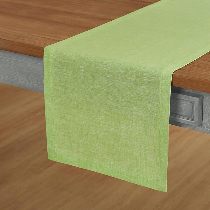 Solino Home Linen Table Runner 108 Inches Long - Athena, 100% Pure Linen Chambray Lime Green Dining Table Runner 14 x 108 Inch for Summer