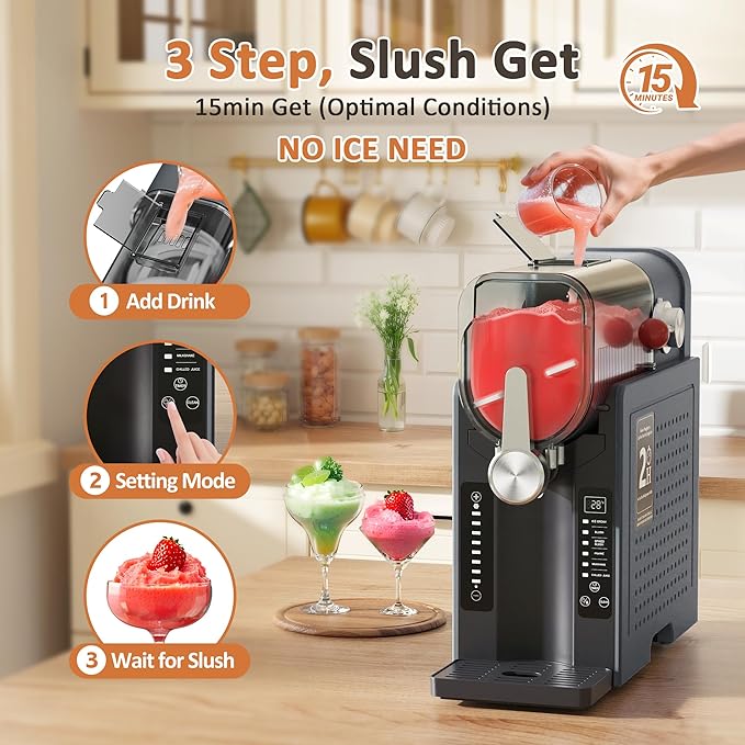 Slushie Machine, Slushy for Home No Ice Need, Professional Frozen Drink Maker & Margarita Machine, 6 Presets for Milkshakes, Frappés, Slush, Ice Cream, Large Capacity. Black